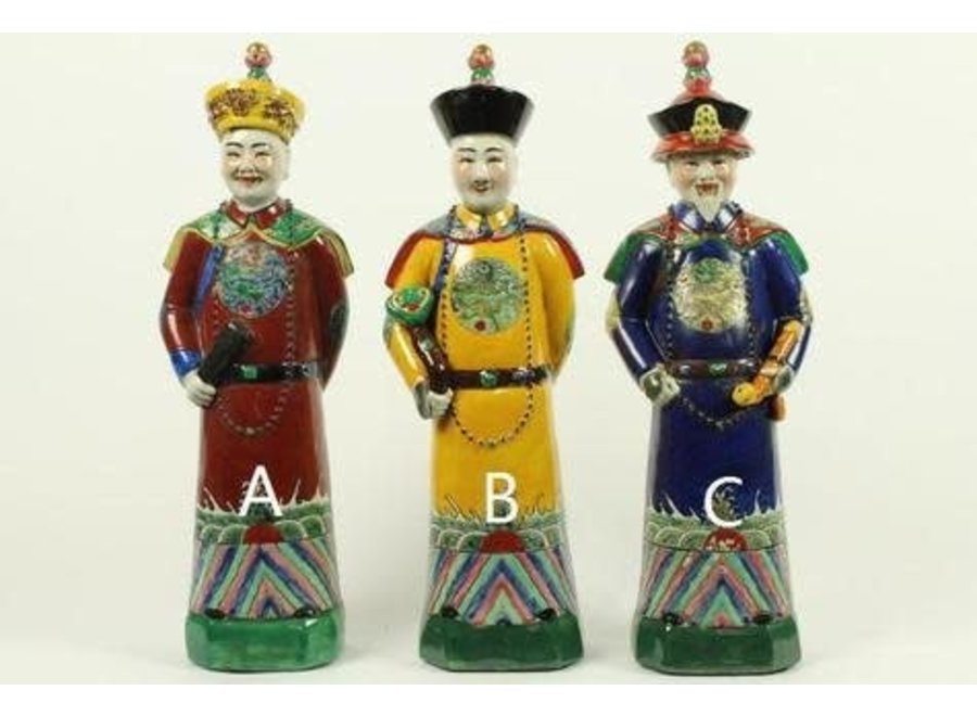 Estatuilla de Porcelana Del Emperador Chino, Conjunto de Estatuas de La Dinastía Qing de Tres Generaciones/3 An12xP10xAl42cm