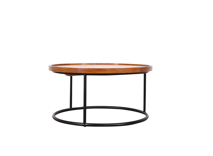 Mesa de Centro China Redonda Contemporáneo de Madera y Acero Negra D.80xA40cm