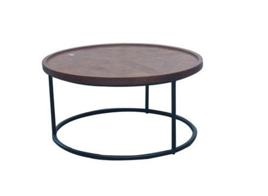 Mesa de Centro China Redonda Contemporáneo de Madera y Acero Negra D.80xA40cm