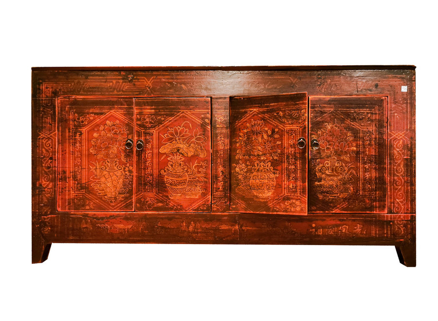 Antikes Chinesisches Sideboard Kommode Handbemalt Rot B153xT45xH79cm