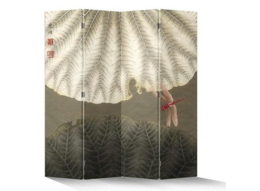 Chinese Oriental Room Divider Folding Privacy Screen 4 Panels W160xH180cm Vintage Red Dragonfly