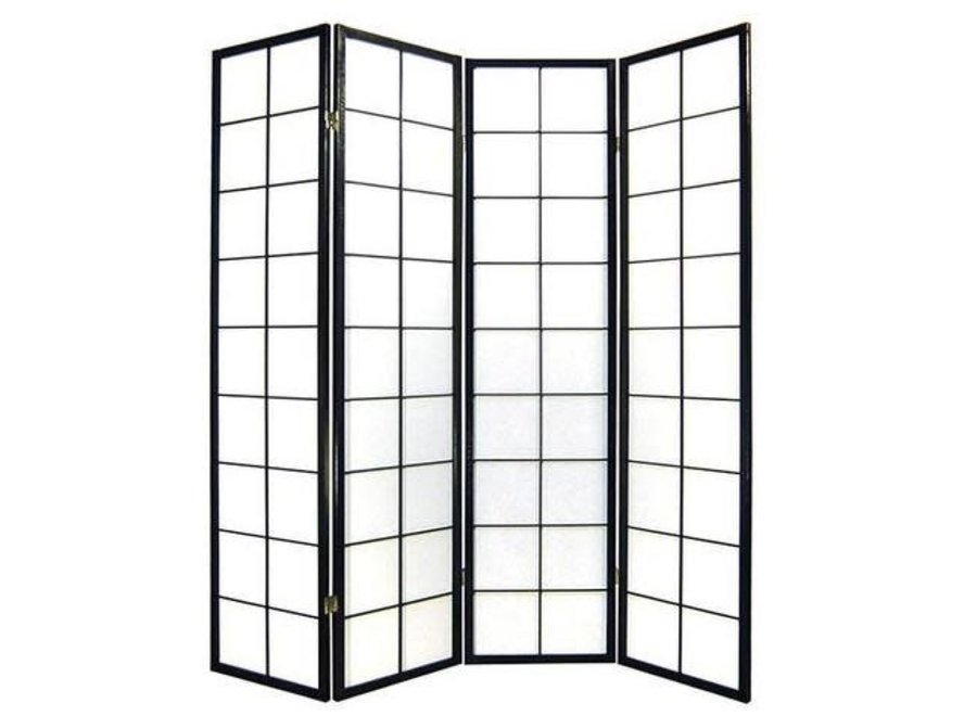 Paravent Japonais L180xH180cm 4 Panneaux Shoji Papier de Riz Noir