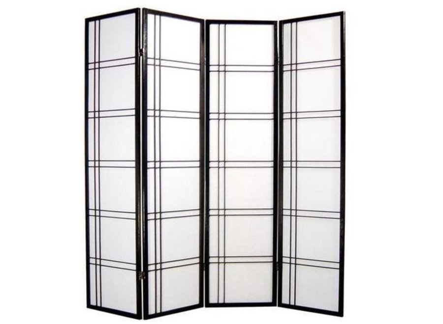 Japanese Room Divider 4 Panels W180xH180cm Privacy Screen Shoji Rice-paper Black - Double Cross