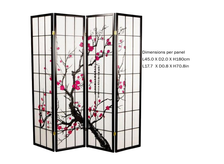 Paravent Japonais Shoji L180xH180cm 4 Panneaux Paper de Riz - Fleurs de Cerisier