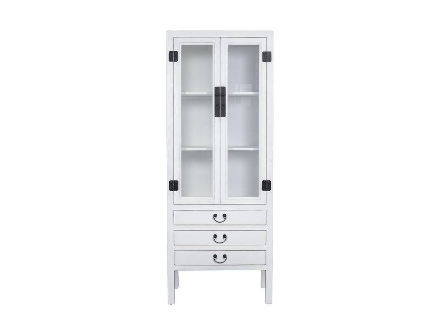 Libreria Vetrina Cinese con Porte di Vetro Bianco L70xP40xA182cm