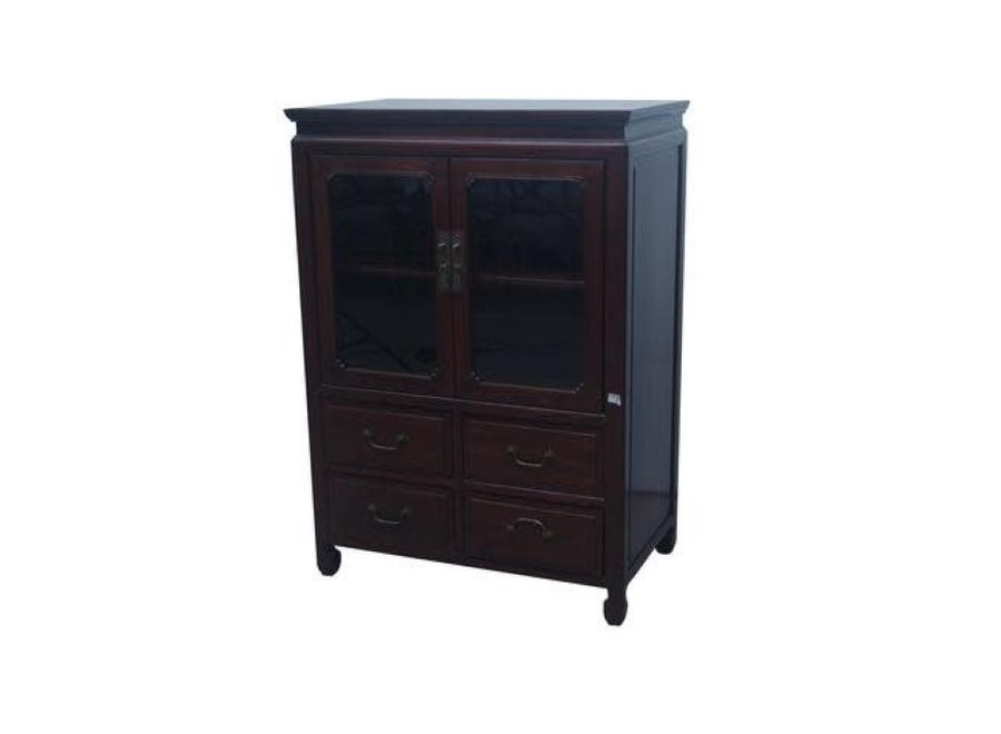 Chinese Bookcase Glass Door Cabinet Brown W82xD48xH115cm