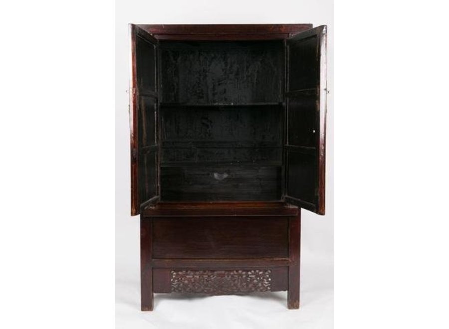 Antique Chinese Wedding Cabinet Handcarved Brown