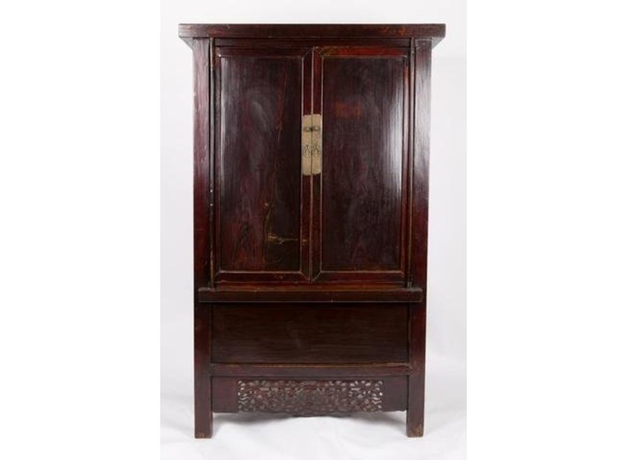 Antique Chinese Wedding Cabinet Handcarved Brown