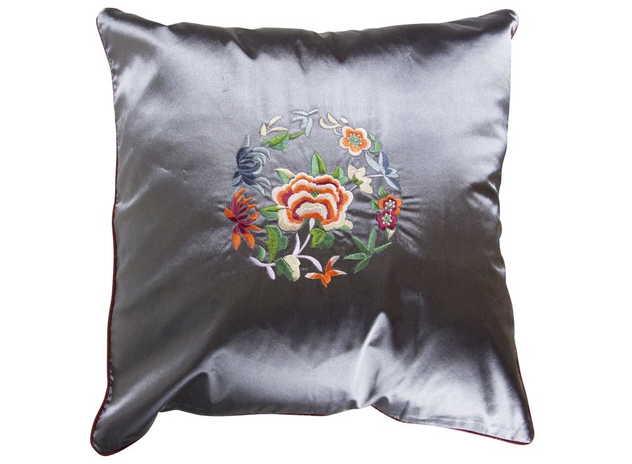 Chinese Cushion Grey Flowers 45x45cm