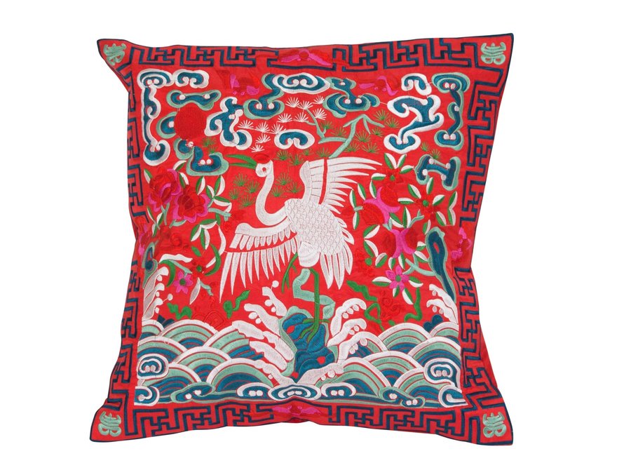 Coussin Chinois Rouge Grue 45x45cm