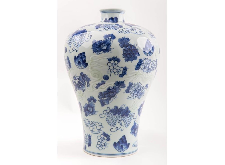 Vase en Porcelaine Chinois Bleu et Blanc Peint à la Main