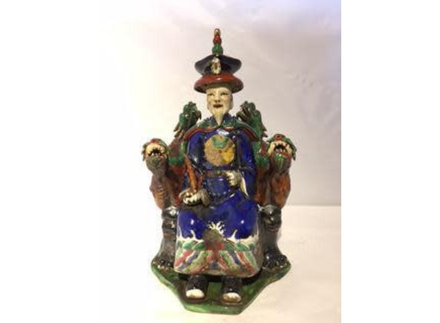 Chinese Emperor Dragon Handmade Porcelain Blue W18xD18xH32cm