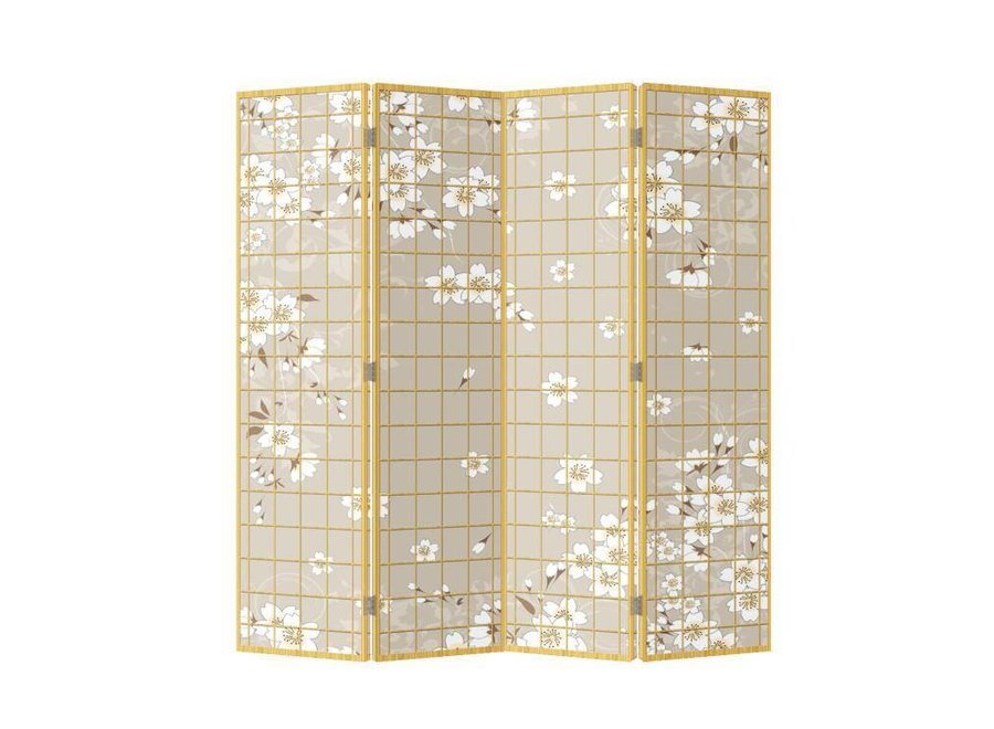 Paravent Japonais L160xH180cm 4 Panneaux Fleurs de Cerisier Blanches