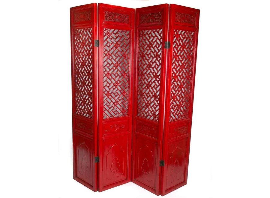 Chinese Room Divider 4 Panel Hand-carved Red