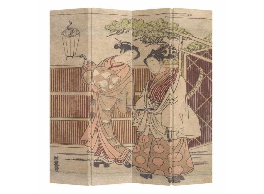 Paravent Japonais Japonais L160xH180cm 4 Panneaux Femmes Japonaises en Kimono