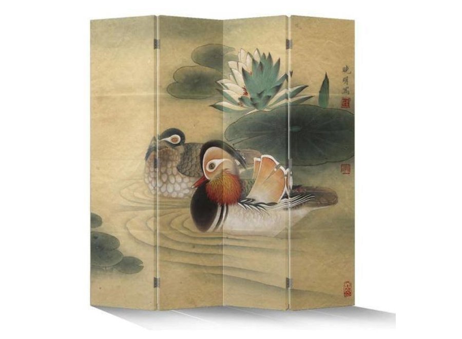 Chinese Oriental Room Divider Folding Privacy Screen 4 Panels W160xH180cm Mandarin Ducks