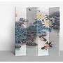 Chinese Oriental Room Divider Folding Privacy Screen 4 Panels W160xH180cm Lake with Fish
