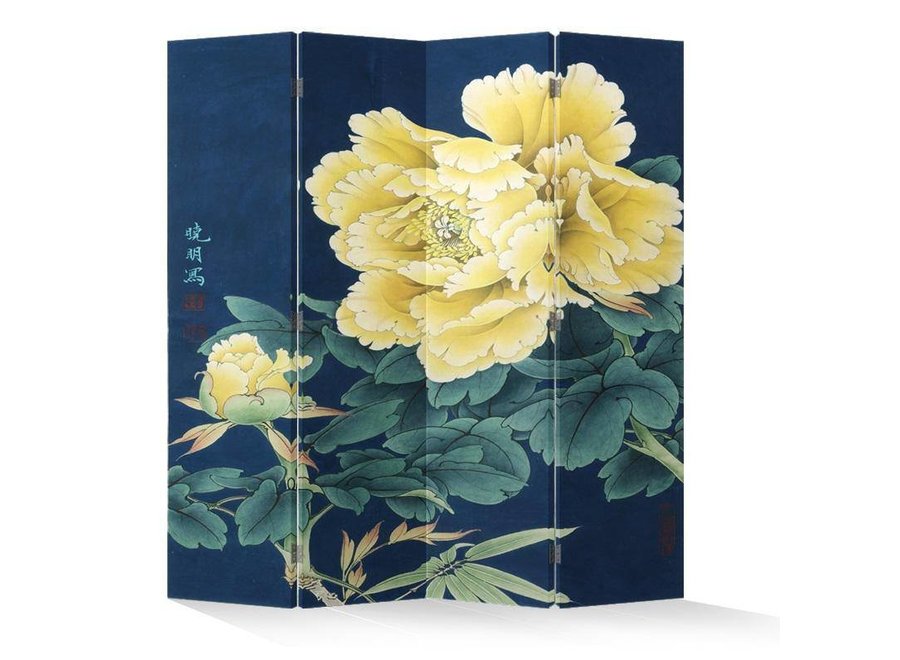 Room Divider Privacy Screen 4 Panels W160xH180cm Yellow Peonies