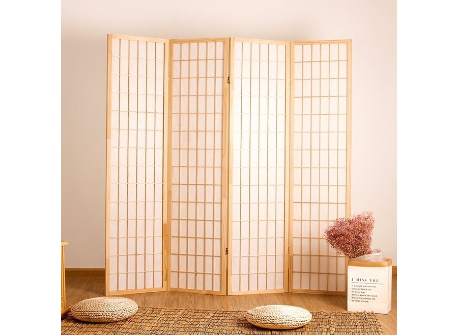 Paravent Japonais Shoji L180xH180cm 4 Panneaux Papier de Riz Naturel - Tana