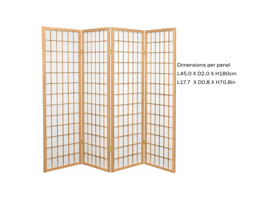 Paravent Japonais Shoji L180xH180cm 4 Panneaux Papier de Riz Naturel - Tana