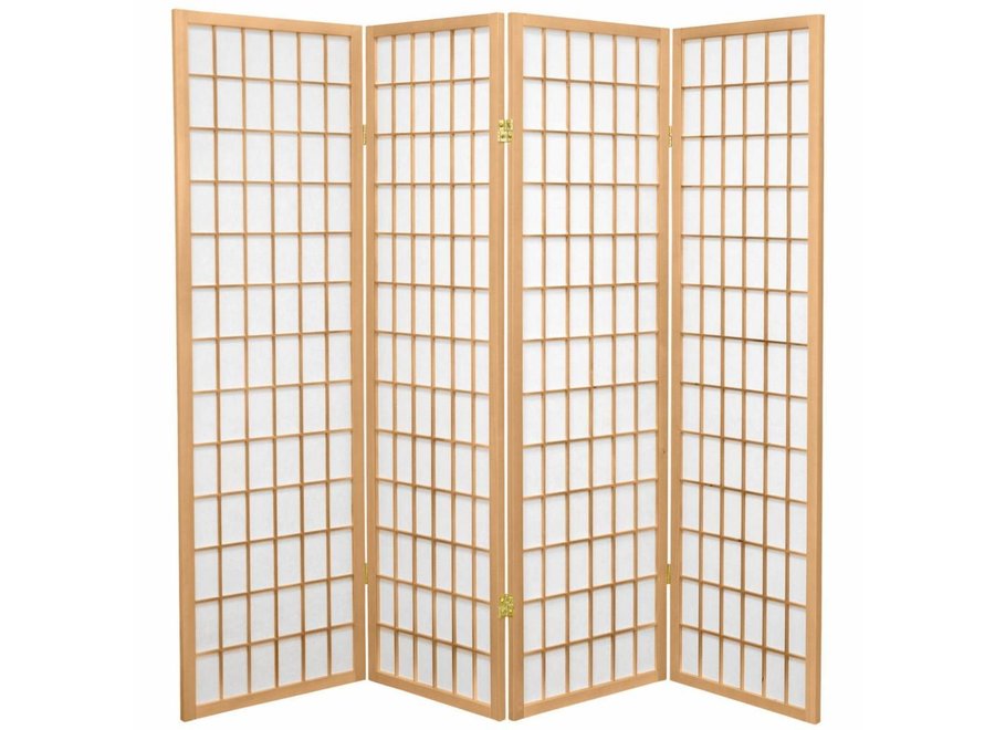 Paravent Japonais Shoji L180xH180cm 4 Panneaux Papier de Riz Naturel - Tana