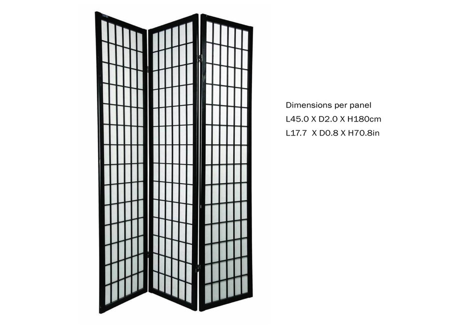 Japanese Room Divider 3 Panels W135xH180cm Privacy Screen Shoji Rice-paper Black - Tana