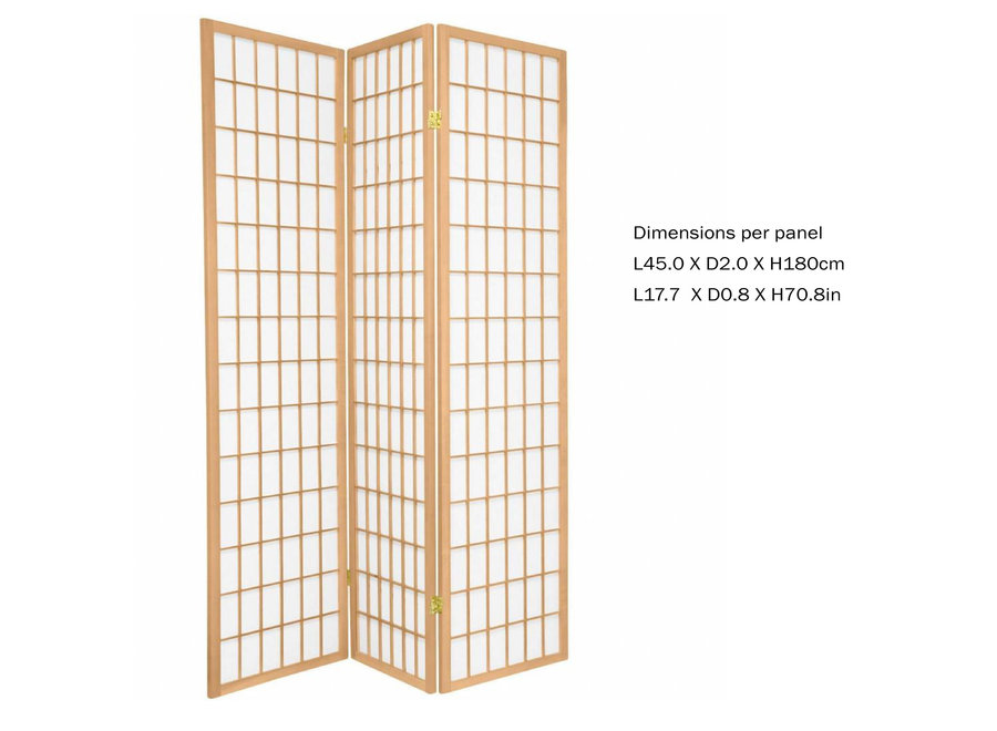 Japanese Room Divider 3 Panels W135xH180cm Privacy Screen Shoji Rice-paper Natural - Tana