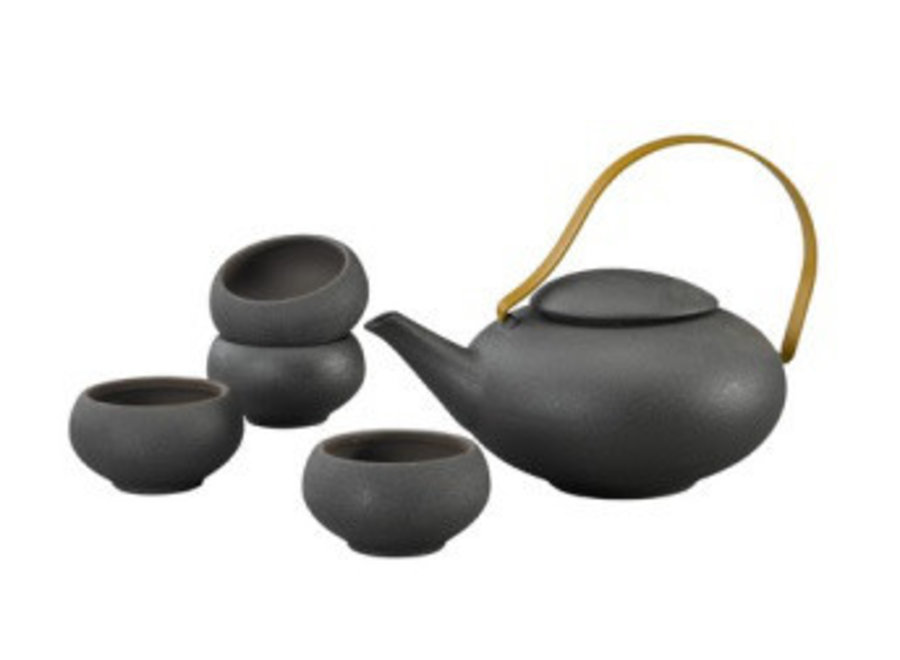 Oriental Tea Set Porcelain Handmade Modern Matte Black 5pcs