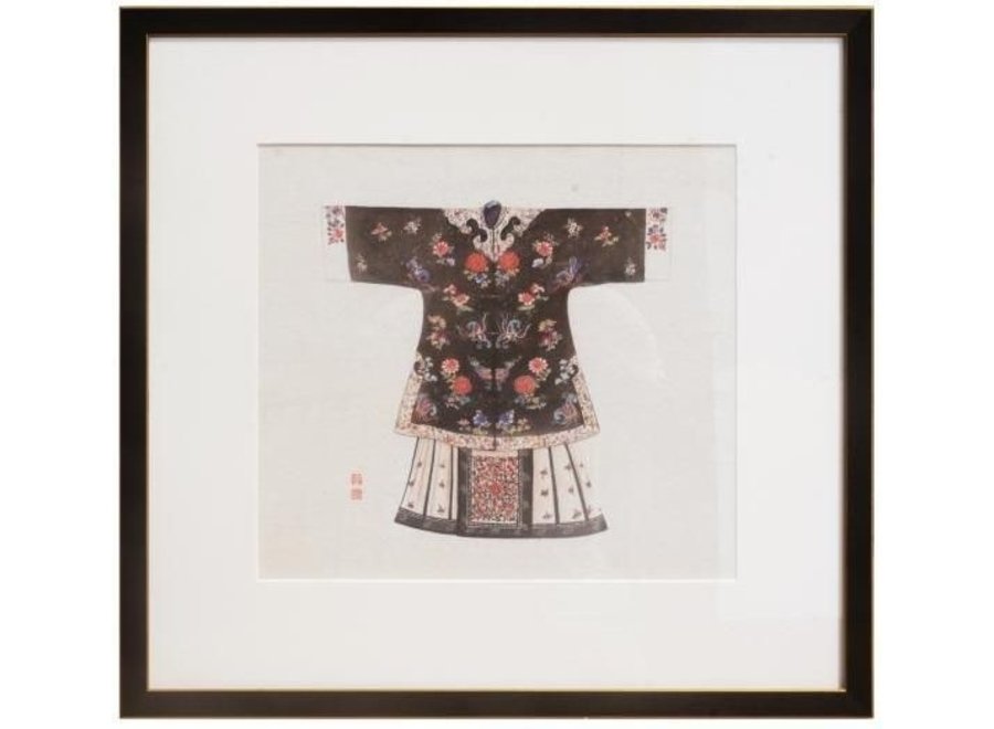 Chinesische Malerei mit Rahmen Chinesische Kleidung Schwarz B43xH43cm