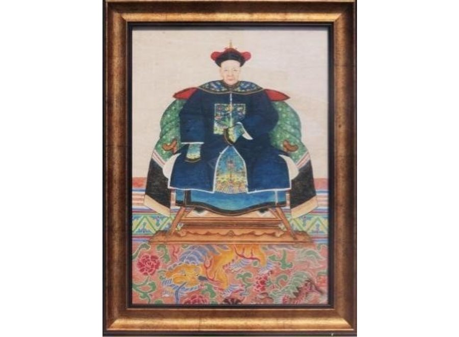 Fine Asianliving Peinture de Portrait d'Ancêtre Chinois Fait à La Main W36xH48cm