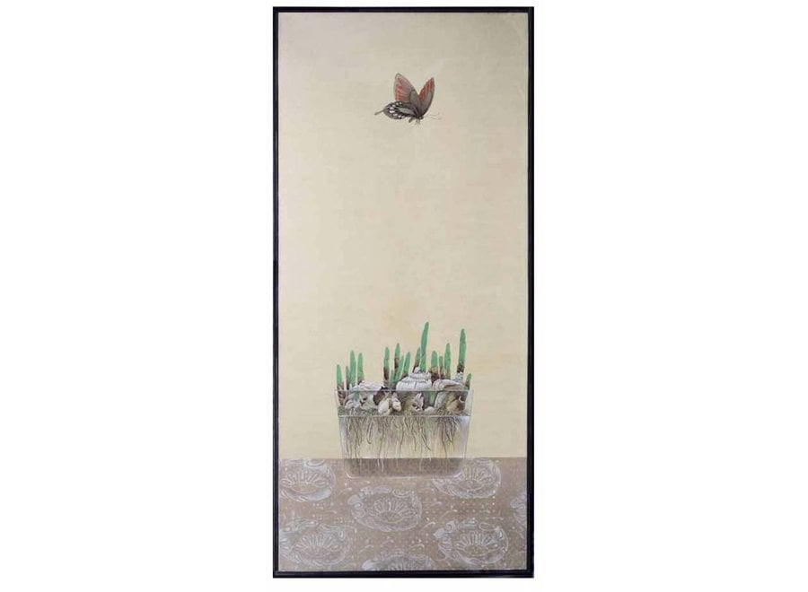 Orientalische Malerei Schmetterling und Blumenzwiebeln B77xT167cm