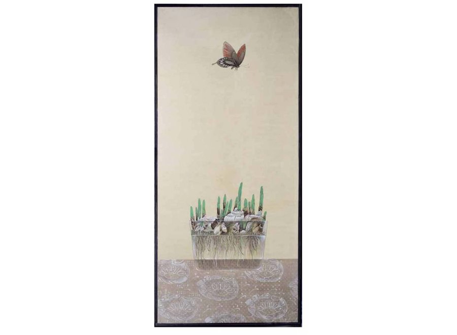 Dipinto Orientale Farfalle e Bulbi da Fiore L77xA167cm