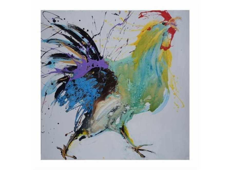 Peinture à l'Huile Coq Chinois Peint à La Main L70xH70cm