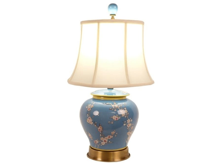 Lampada da Tavolo Cinese in Porcellana Dipinta a Mano Blu L38xP38xA53cm