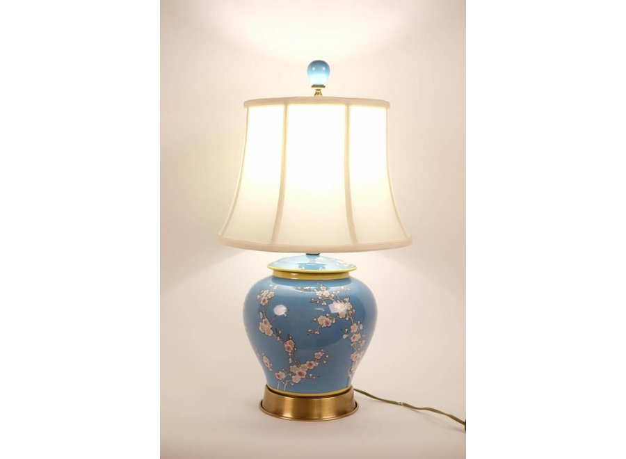 Lampe de Table Chinoise en Porcelaine peinte à la main Fleurs bleues L38xP38xH53cm