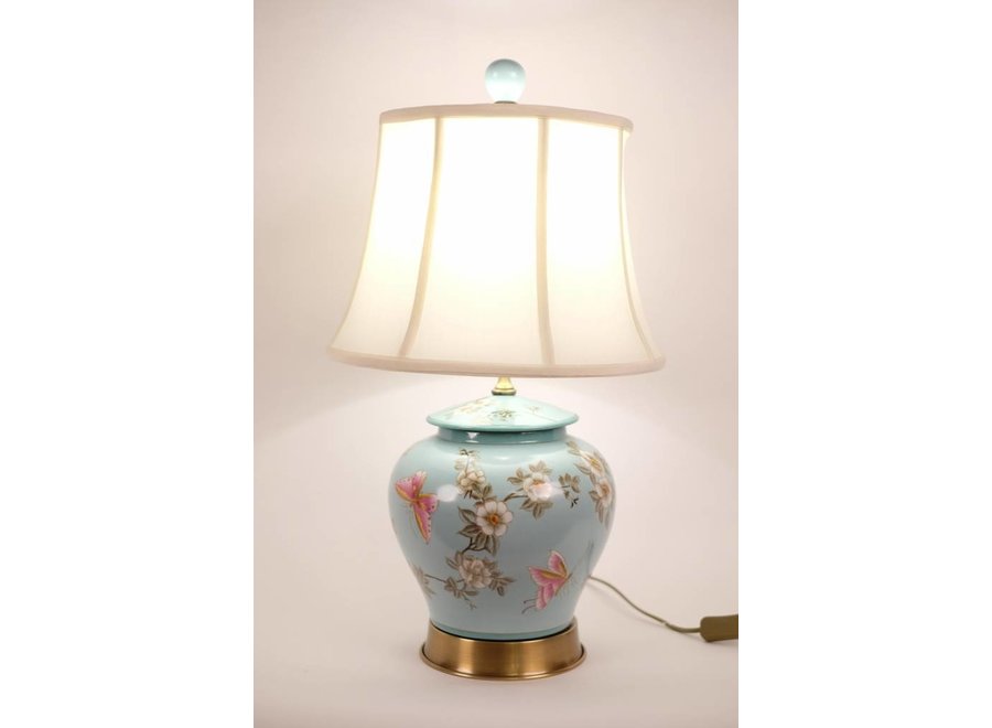 Chinese Table Lamp Turquoise Handpainted Flowers D35xH63cm