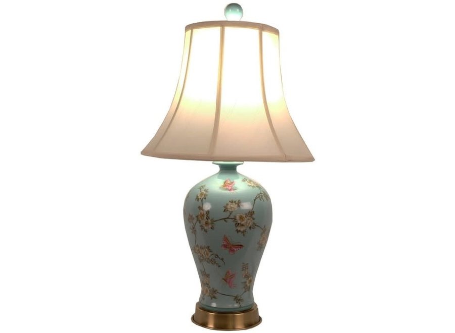 Chinesische Tischlampe Porzellan mit Schirm Handbemalt Türkis B40xT40xH76cm