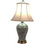 Chinesische Tischlampe Porzellan mit Schirm Handbemalt Türkis B40xT40xH76cm