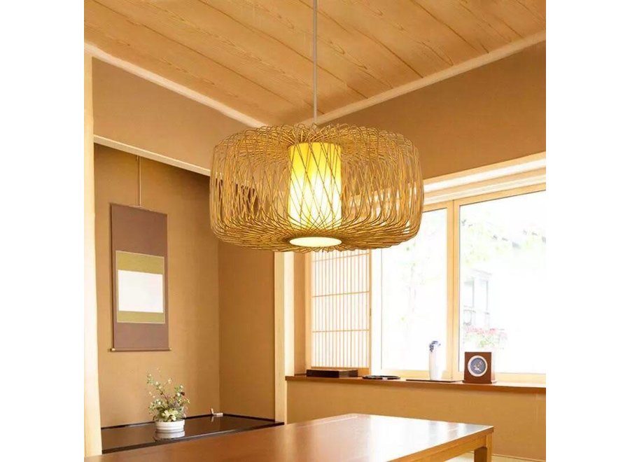 Deckenleuchte Pendelleuchte Beleuchtung Bambus Lampenschirm Handgefertigt - Noelle B50xT50xH30cm