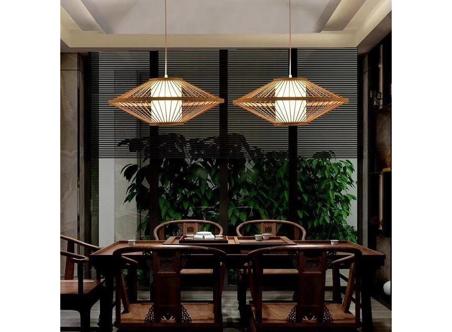 Bamboo Pendant Lamp Ceiling Lampshade Handmade - Sienna W60xD60xH25cm