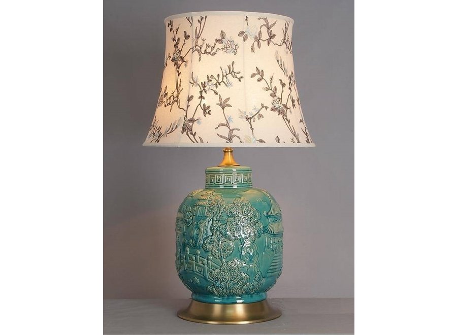 Fine Asianliving Lampe de Table en Porcelaine Chinoise Turquoise Village L58xP58xH102cm
