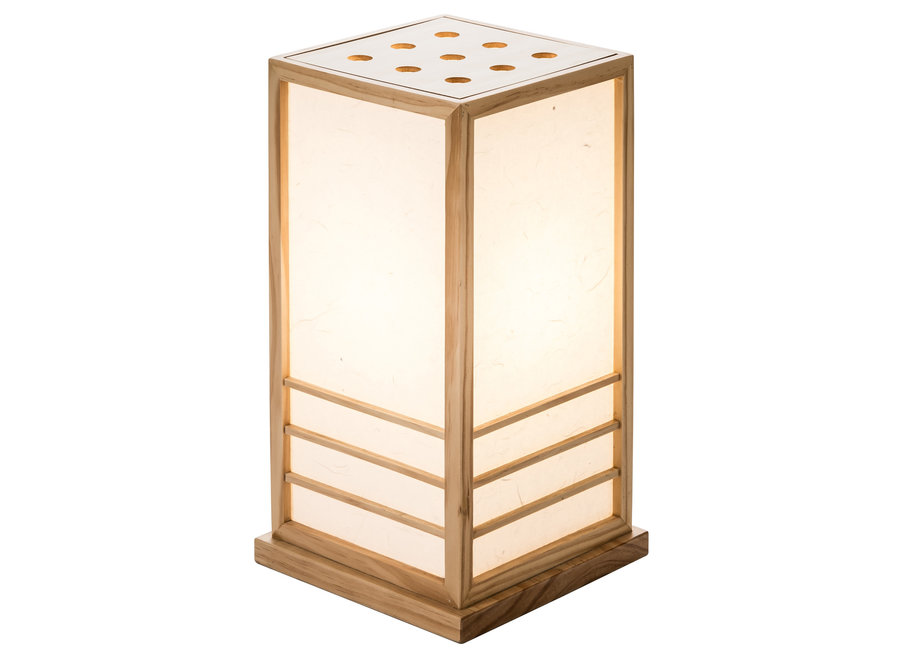 Lampe de Table Japonaise en Bois Shoji Papier de Riz Naturel Grand - Miyazaki L22xP22xH40cm