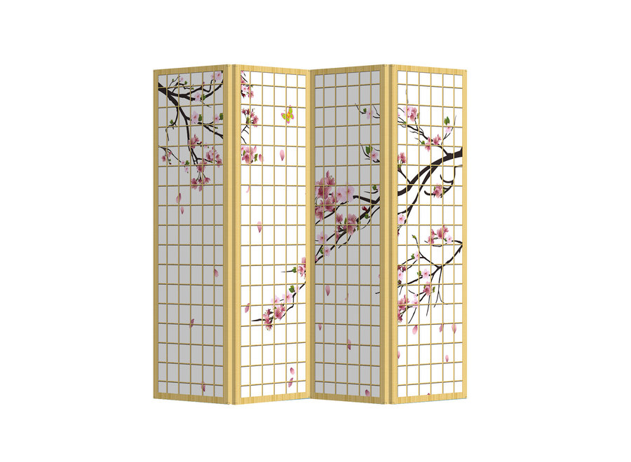 Paravent Japonais L160xH180cm 4 Panneaux Fleurs de Cerisier