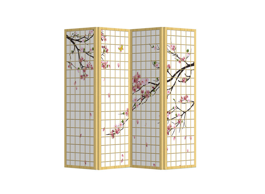 Paravent Japonais Japonais L160xH180cm 4 Panneaux Fleurs de Cerisier