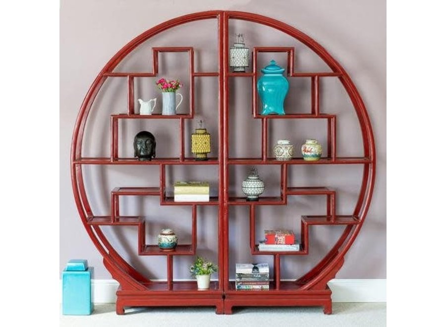Chinese Bookcase Round Open Display Cabinet Red W192xH176cm
