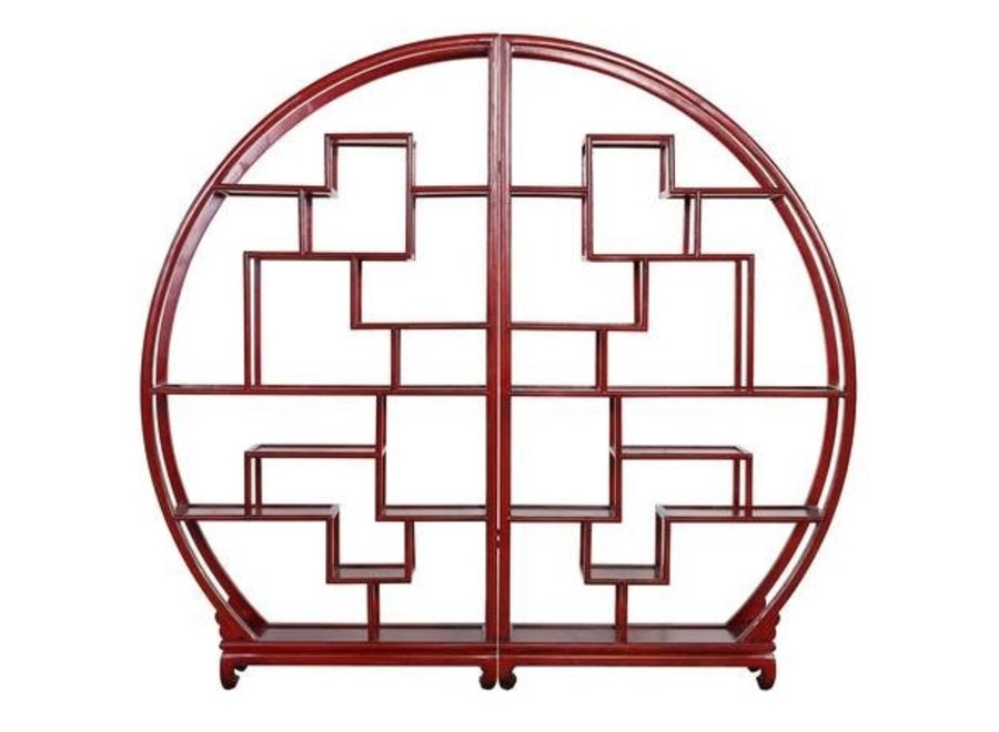 Chinese Bookcase Round Open Display Cabinet Red W192xH176cm