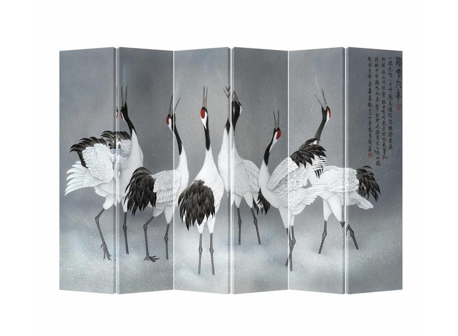 Chinese Oriental Room Divider Folding Privacy Screen 6 Panel Cranes L240xH180cm