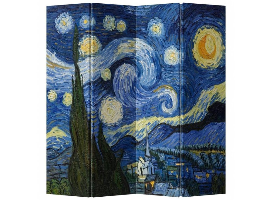 Biombo Separador Anch160xAlt180cm Van Gogh La Noche Estrellada 4 Paneles