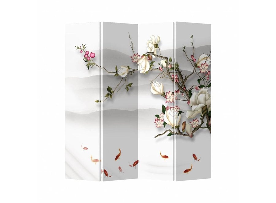 Fine Asianliving Oriental Room Divider 4 Panels W160xH180cm Blossom And Fish