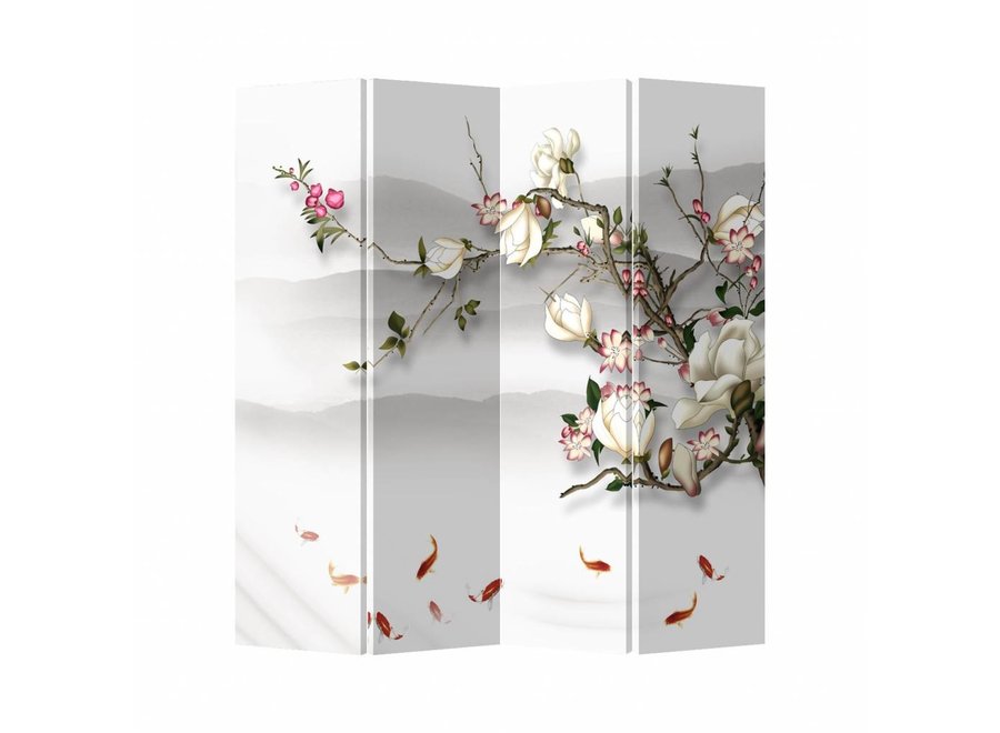 Oriental Room Divider 4 Panels W160xH180cm Blossom And Fish